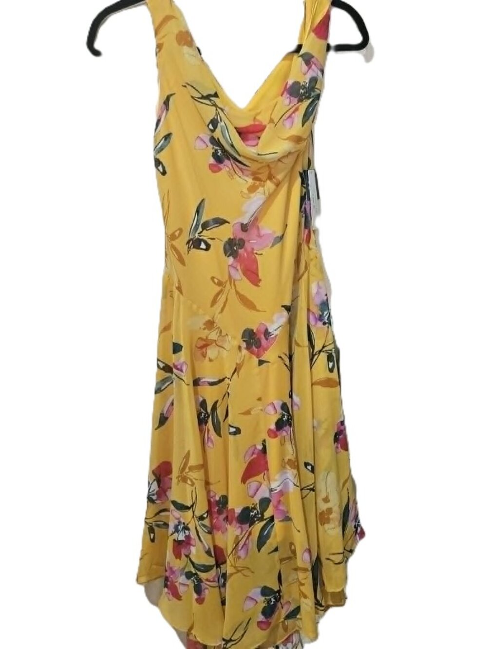 Yellow handkerchief cowlneck floral